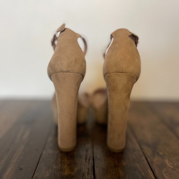 Chinese Laundry Tan Suede Super High Platform Heels Size 9 - Picture 7 of 7